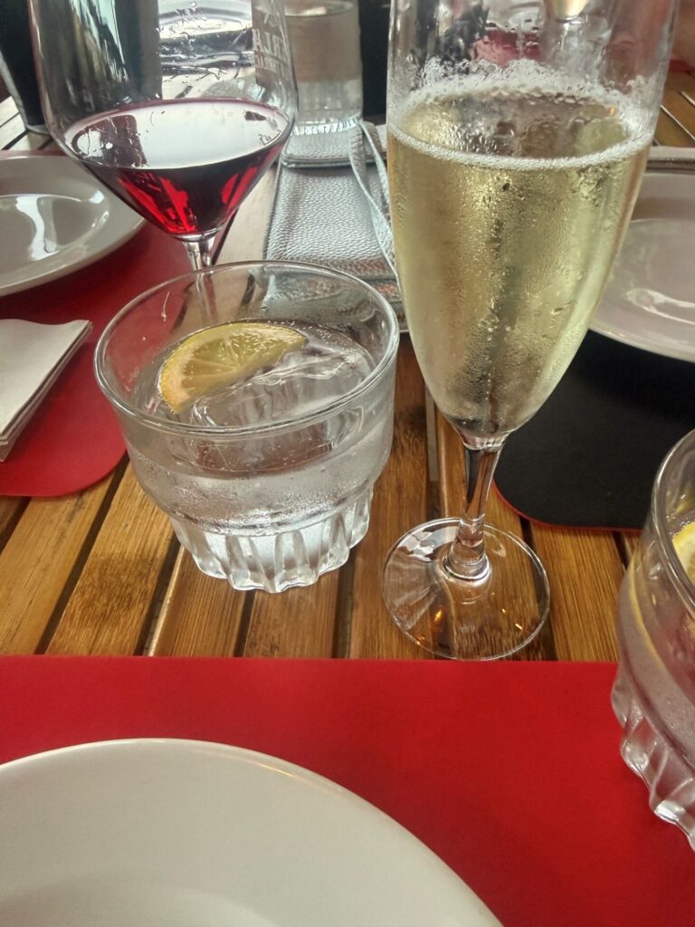 Cava and water.   Staying consistent on holiday and keeping hydrated.